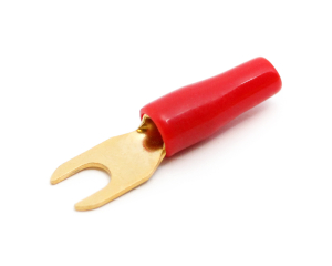 1x Gabel-Kabelschuh vergoldet f&uuml;r 4mm&sup2; M5  (rot)