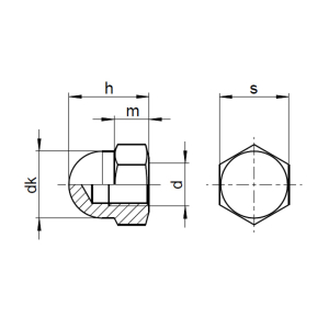 1x Hutmutter M6  (DIN 1587 - hohe Form, PA natur)