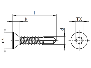 1x Bohrschraube mit Senkkopf Ø2,9x19  (DIN 7504 - Form O & TX, A2)