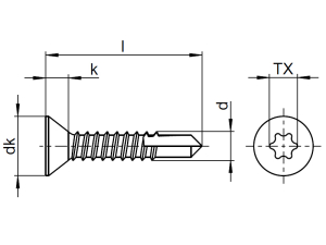 1x Bohrschraube mit Senkkopf Ø4,8x28  (DIN 7504 - Form O & TX, A2)