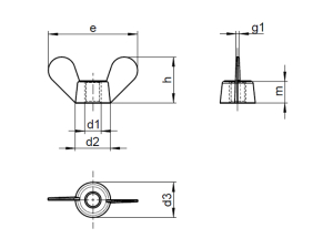 1x Flügelmutter M8  (DIN 315 D - deutsche Form, A2)