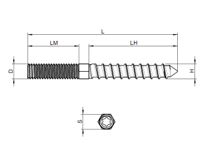 1x Stockschraube M6x60  (Art 1440 - VZ, Torx TX)