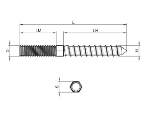 1x Stockschraube M6x100  (Art 1440, A2)