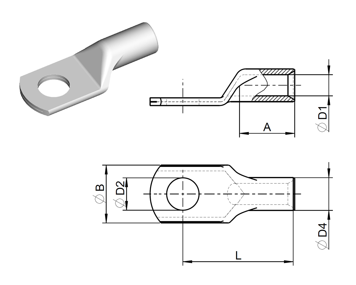 AUPROTEC Rohrkabelschuhe 35 Mm² – M6, Unisoliert, Verzinntes Kupfer, 6 Stück, Für Elektroinstallation